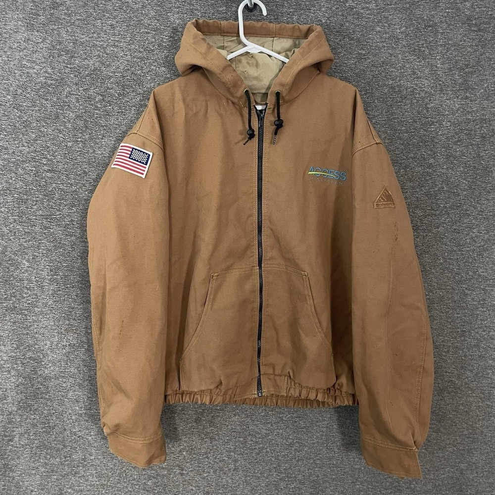 Bulwark Excel FR Jacket Mens XL Brown Hooded Bomber Workwear USA Flag Patch